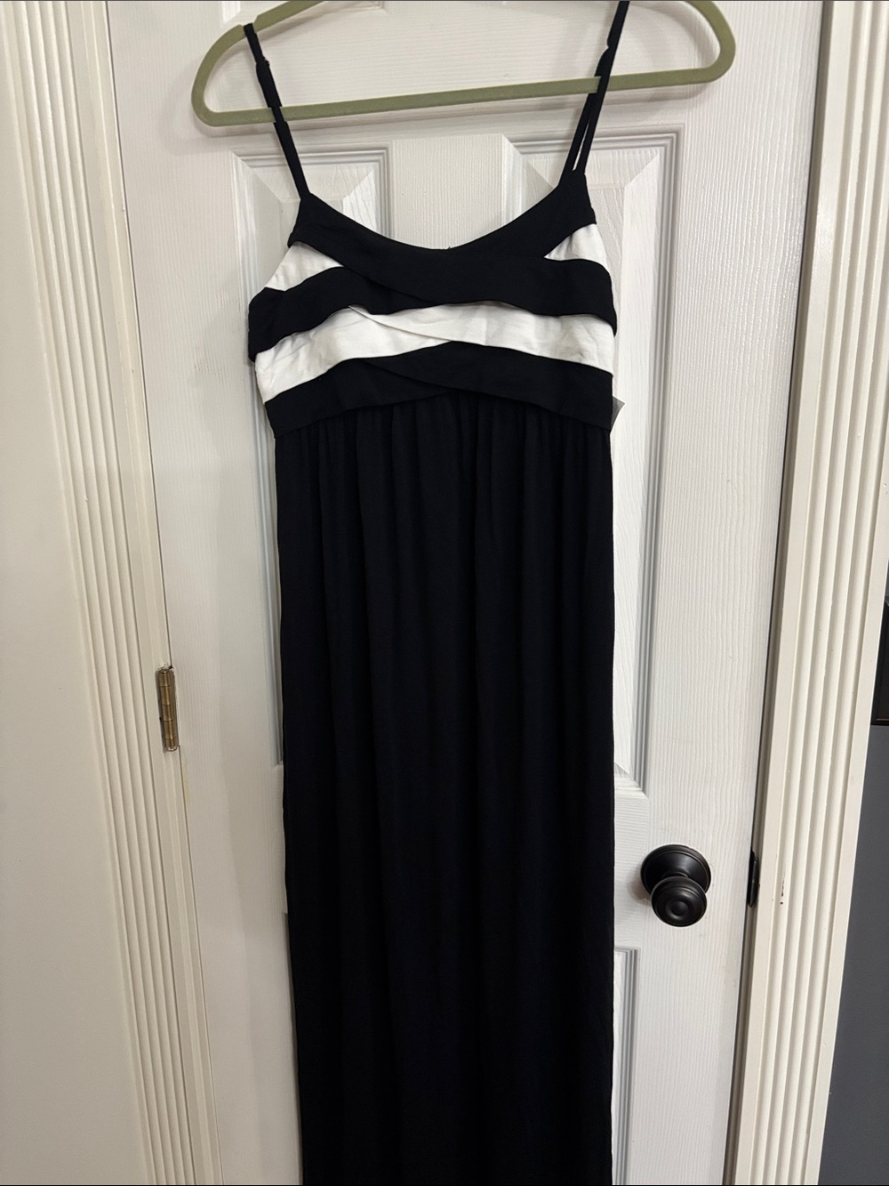 Donna Ricco Black and White Striped Bust Spaghetti Strap Maxi Dress